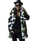 Men's camouflage faux fur coat with long cut and oversized silhouette Fashion Glam