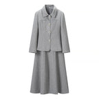 Women Two-Piece Suit made of Wool Blend with Tailored Short Blazer and Flared Midi Skirt Fashion Glam