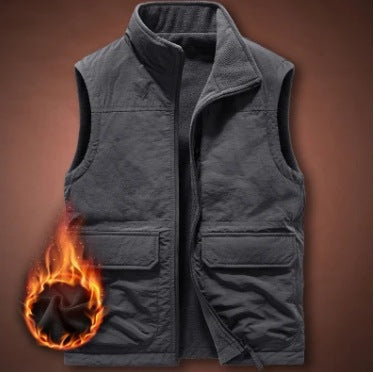 Men's Thermal Fleece Vest with windproof nylon outer layer, high stand collar, and multifunctional pockets Fashion Glam