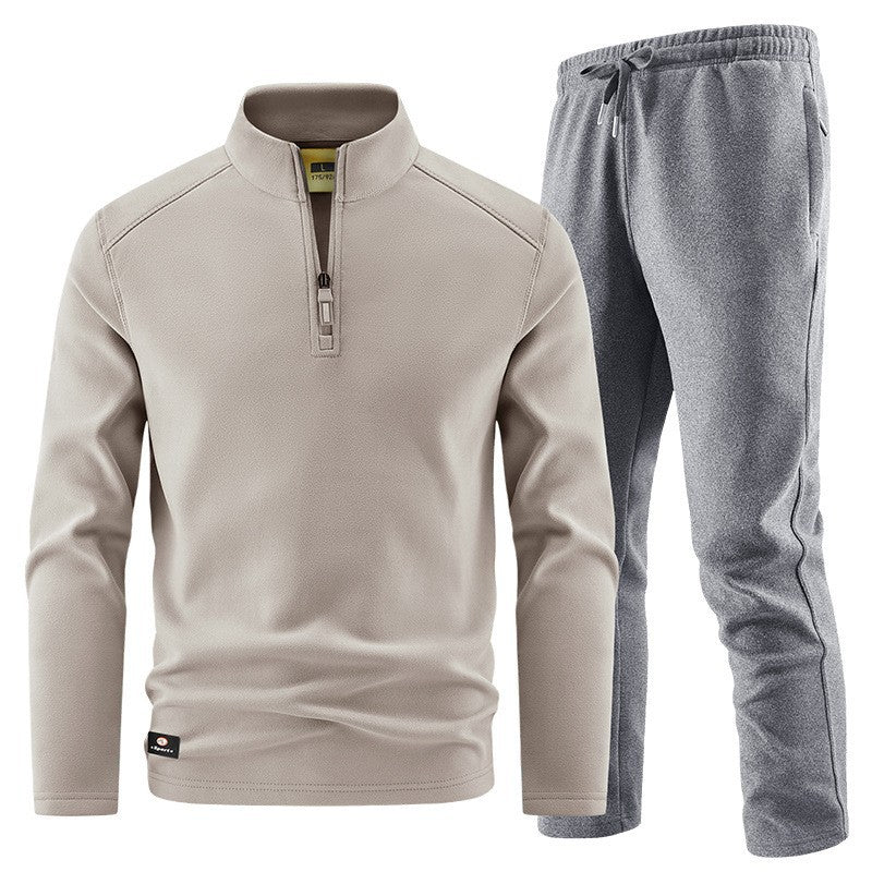 Men's Fleece Training Set with Stand-up Collar and Elastic Waistband Fashion Glam