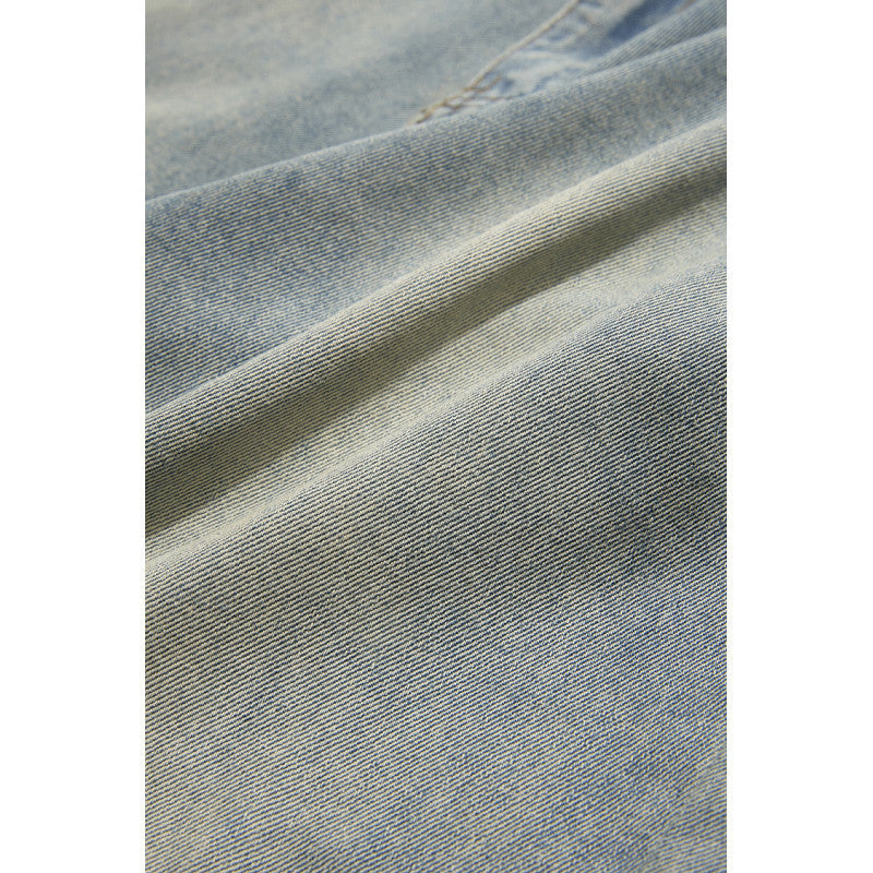 Men's Wide-Leg Denim Pants with High Waist, Vintage Wash and Five-Pocket Details Fashion Glam