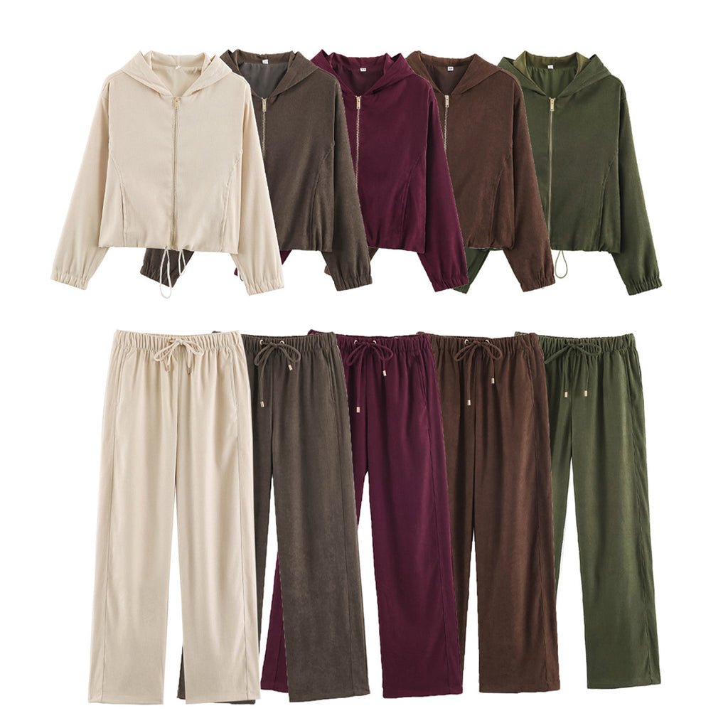 Women's wide lounge pants in velour look with drawstring and side pockets Fashion Glam