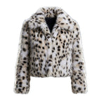 Women short cut faux fur jacket with graphic spot pattern and boxy silhouette Fashion Glam