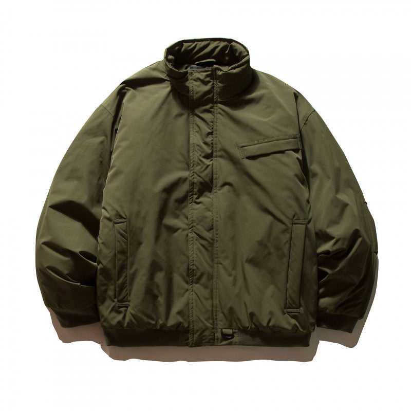 Unisex Boxy-padded transition jacket with high stand-up collar and utility pockets Fashion Glam