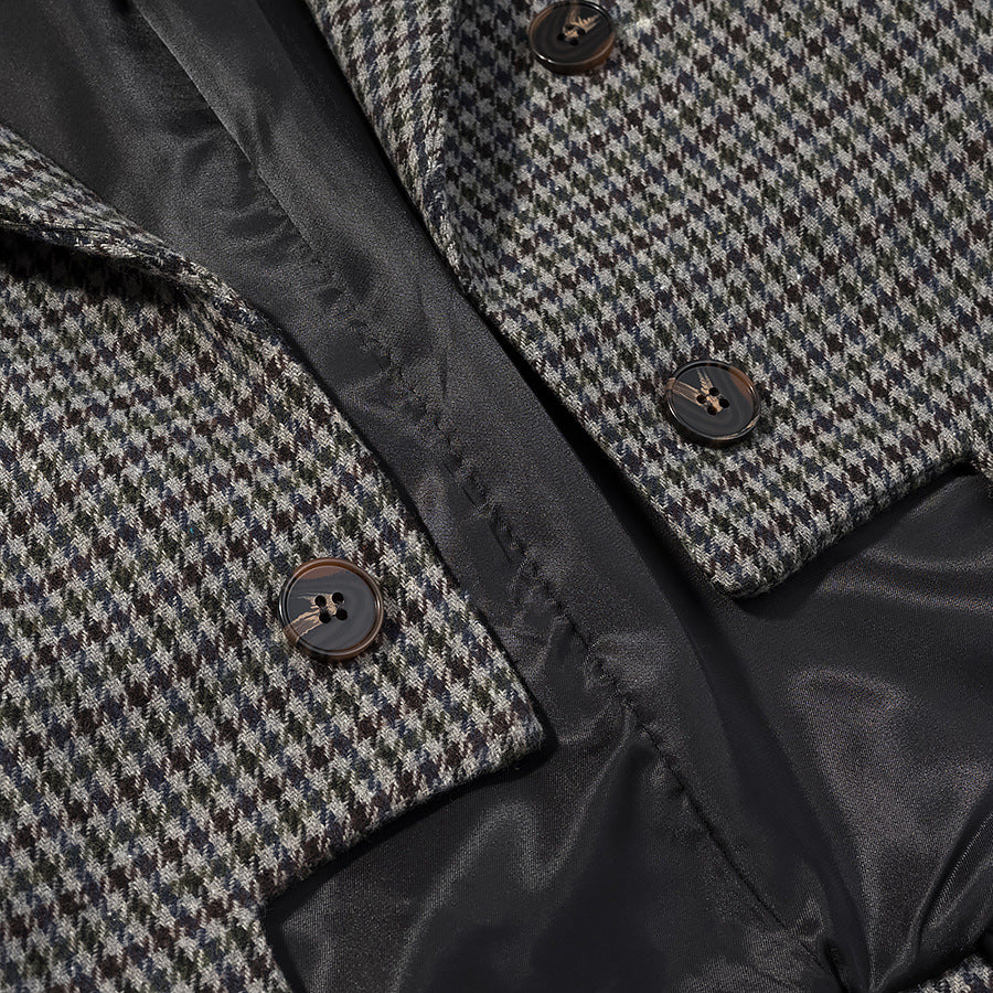 Ladies Tailored Houndstooth Blazer with Cutaway Hem Fashion Glam