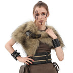 Women's shoulder cape made of fake fur with an asymmetrical hem and decorative belt Fashion Glam