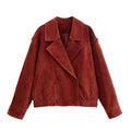 Women's short blazer made of suede leather with oversized silhouette and double-breasted lapel Fashion Glam