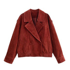 Women's short blazer made of suede leather with oversized silhouette and double-breasted lapel Fashion Glam