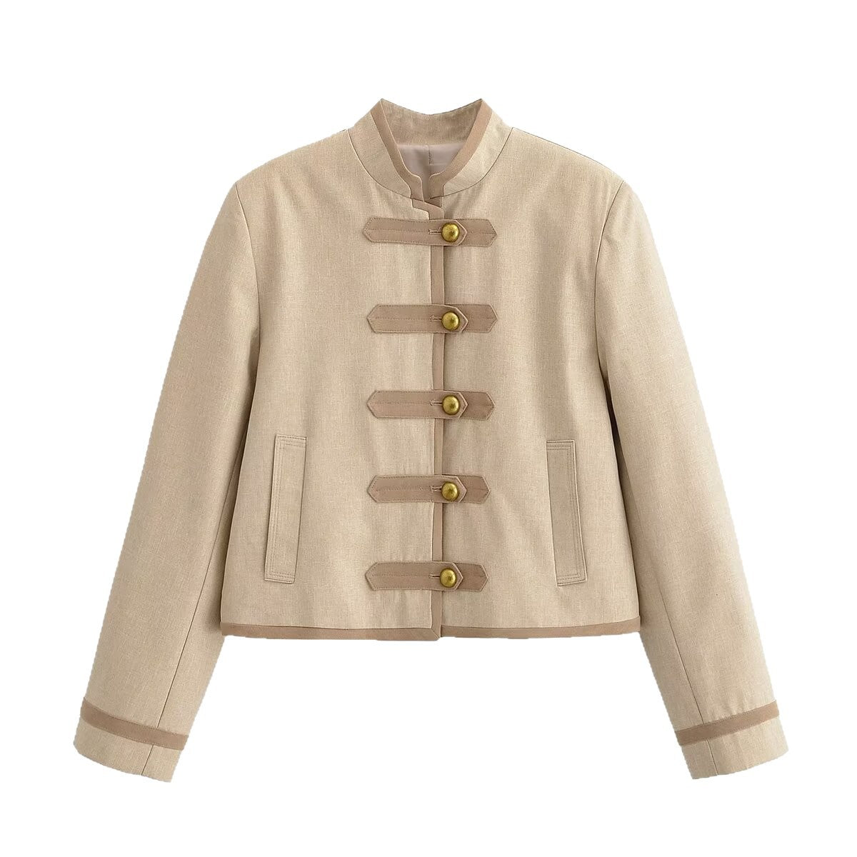 Ladies short jacket with mandarin collar and decorative toggle closures Fashion Glam