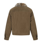 Men's short jacket made of suede leather imitation with faux fur collar and stud details Fashion Glam