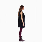 Ladies long sleeveless shaggy faux fur vest with concealing A-line and soft high-pile Fashion Glam