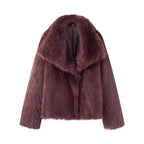 Women's Short Boxy Faux Fur Coat with Generous Shawl Collar and Soft Lining Fashion Glam