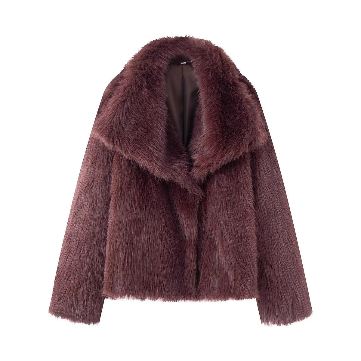 Women's Short Boxy Faux Fur Coat with Generous Shawl Collar and Soft Lining Fashion Glam