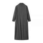 Ladies Longline Coat with Pinstripes and Double-Breasted Button Placket Fashion Glam