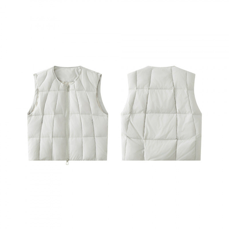 Unisex Quilted lightweight quilted vest with round neckline and two-way zipper Fashion Glam