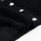 Women's Short Plush Cardigan with Sparkling Heart Buttons and Round Neck Fashion Glam