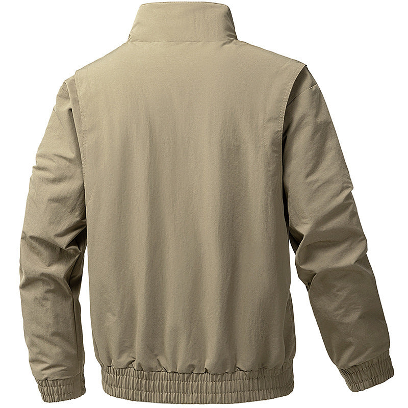 Men's Windproof Utility Bomber Jacket with Stand Collar, Elastic Cuffs, and Concealed Zipper Fashion Glam