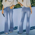 Ladies high-waisted flare jeans with decorative button placket and sculpting fit Fashion Glam