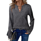 Ladies fine knit pullover with V-slit and casual silhouette Fashion Glam