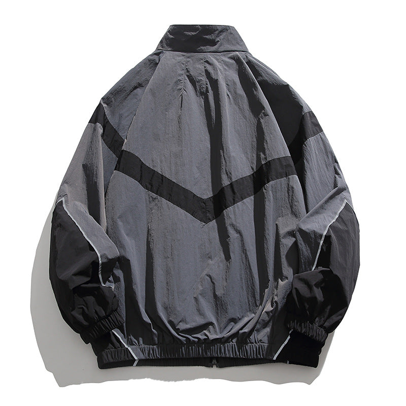 [Unisex] Oversize technical wind and rain jacket with stand-up collar, reflective piping, and elastic hem Fashion Glam