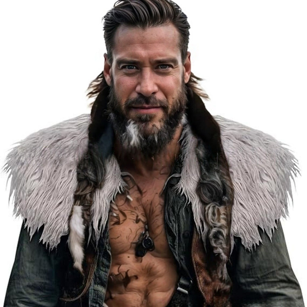 Men's faux fur shoulder cape in Nordic style with voluminous long pile Fashion Glam