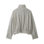 Women Checked Cropped Boxy Blouson with Stand Collar and Side Pockets Fashion Glam