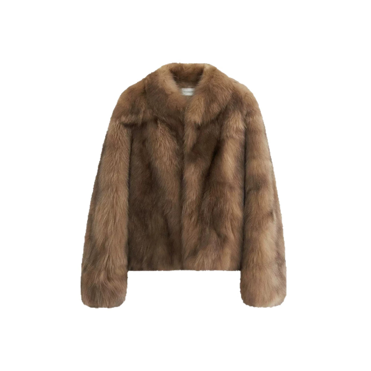 Women’s short coat made of high-pile faux fur with a tailored boxy cut and voluminous shawl collar Fashion Glam