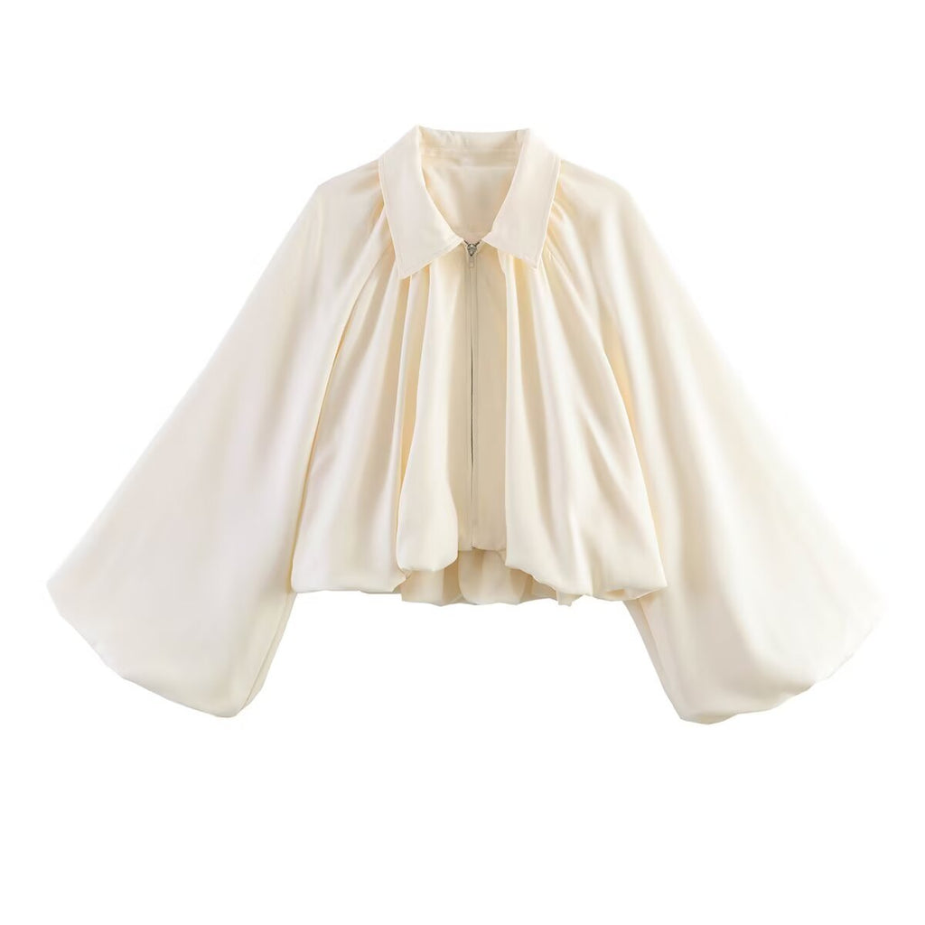 Women’s short jacket with oversized balloon sleeves and zipper Fashion Glam
