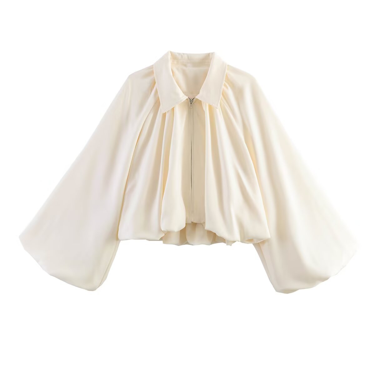 Women’s short jacket with oversized balloon sleeves and zipper Fashion Glam