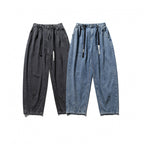 Unisex Wide Baggy Jeans with elastic waistband, drawstring and patch back pockets Fashion Glam