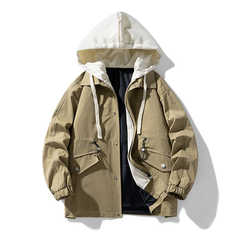 Men's utility field jacket with contrasting hood, adjustable hem and large patch pockets Fashion Glam