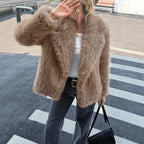 Ladies short jacket made of dense high-pile faux fur with voluminous lapel Fashion Glam