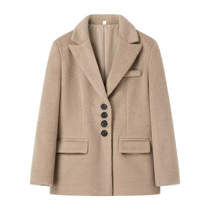 Women's short blazer-coat made of teddy fleece with lapel collar Fashion Glam