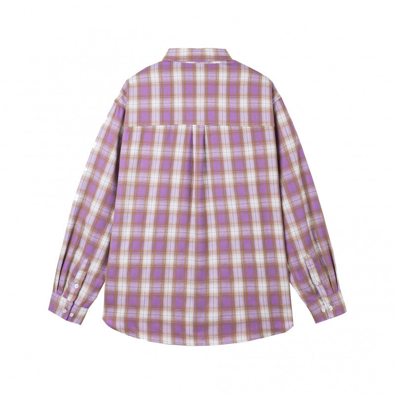 Women's Oversized Checked Flannel-Look Shirt with Rounded Hem and Chest Pocket Fashion Glam