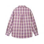 Women's Oversized Checked Flannel-Look Shirt with Rounded Hem and Chest Pocket Fashion Glam