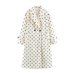 Women's midi coat in polka dot pattern with lapel collar and double-breasted button placket Fashion Glam