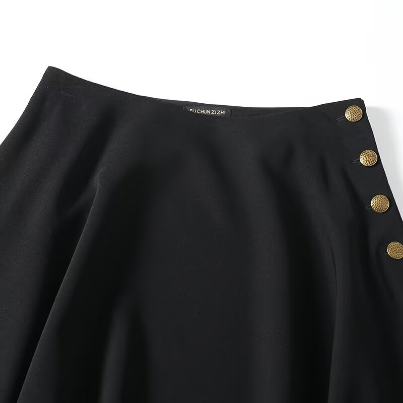 Women's maxi skirt with A-line, high waistband and decorative button placket Fashion Glam