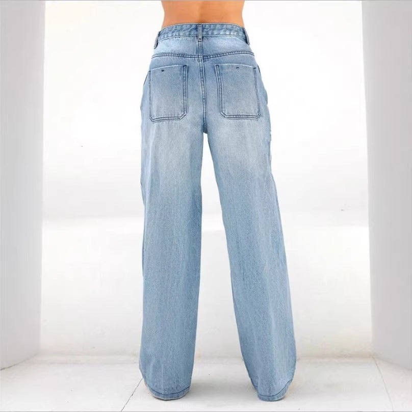 Women's wide high-waist jeans pants in palazzo style Fashion Glam
