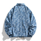 Men's oversized checkered denim jacket with snap buttons, flap pockets, and drawstring Fashion Glam