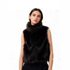 Women's Sleeveless Teddy Plush Vest with High Stand-Up Collar and Dense Long Pile Fashion Glam