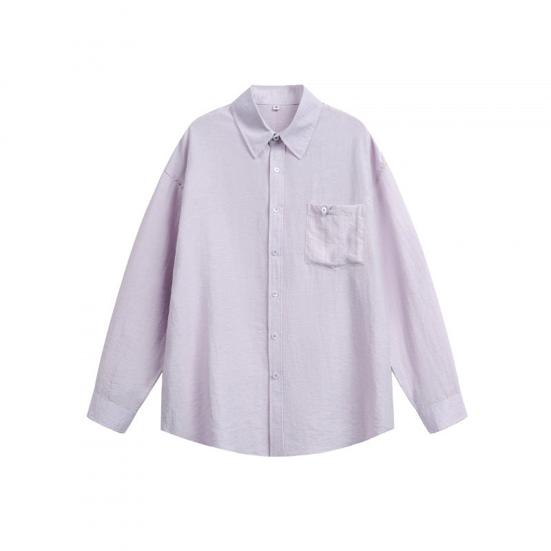 Unisex Lightweight Oversized Shirt from Structured Cotton Blend with Kent Collar and Patch Chest Pocket Fashion Glam