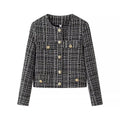 Women's Short Bouclé Tweed Jacket with Round Neckline and Decorative Buttons Fashion Glam