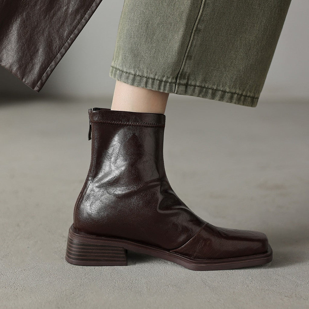 Women's ankle boots with stylish block heel and high-quality leather upper Fashion Glam