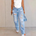Women High-Waisted Relaxed-Fit Straight Jeans with pronounced Destroyed Details Fashion Glam