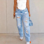 Women High-Waisted Relaxed-Fit Straight Jeans with pronounced Destroyed Details Fashion Glam
