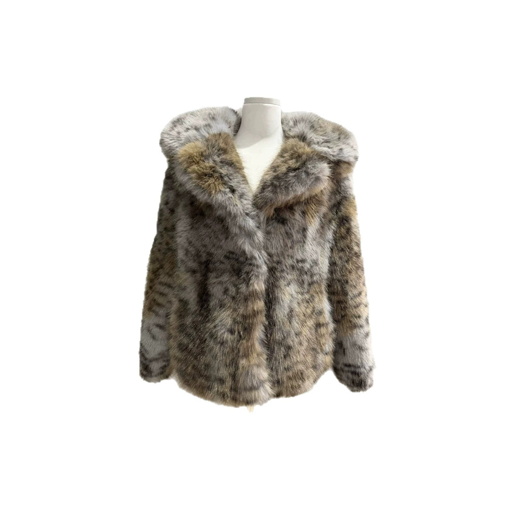 Women's short jacket made of high-quality faux fur with a hood and concealing boxy silhouette Fashion Glam