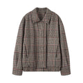 Women's Oversize Short Jacket in Houndstooth Pattern with Stand Collar and Elastic Hem Fashion Glam