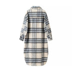 Women’s Oversize Checked Teddy Longline Shirt Coat with Applied Breast Pockets Fashion Glam