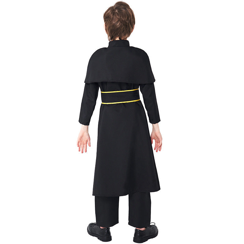 Men's Priest Costume with Cape and Golden Accessories Fashion Glam