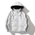 Unisex Padded Hooded Jacket with Drawstring and Contrast Stripes Fashion Glam